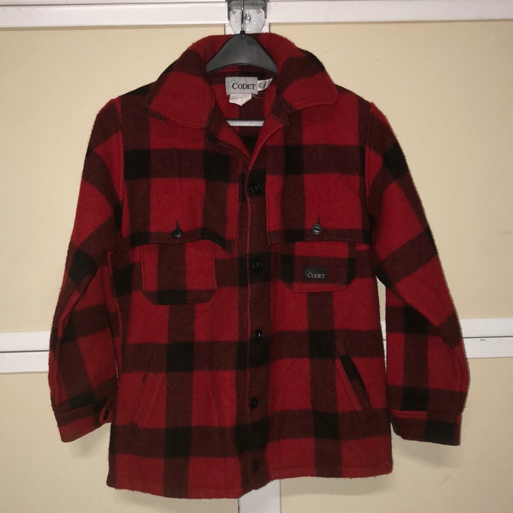 #1180 Codet Pure Virgin Wool Plaid red black Winter coat LG